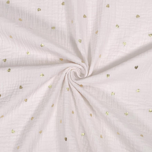 Preview: RESTSTÜCK 0,50m !!! - Musselin - foiled - Golden Hearts - nude