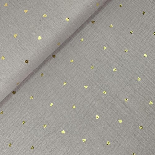 Musselin - foiled - Golden Hearts - taupe
