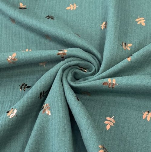 RESTSTÜCK 0,90m!!! - Musselin - metallic - Leaves - dusty mint