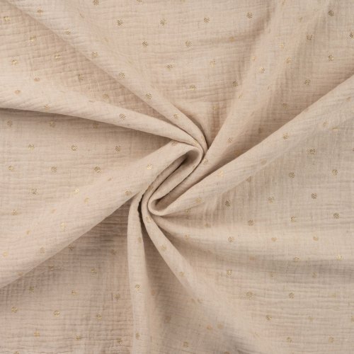 Musselin Leinen - Broken Dots - sand/gold Lurex