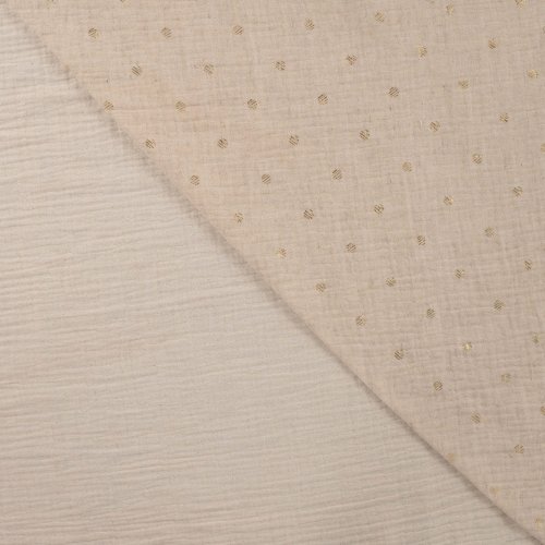Musselin Leinen - Broken Dots - sand/gold Lurex