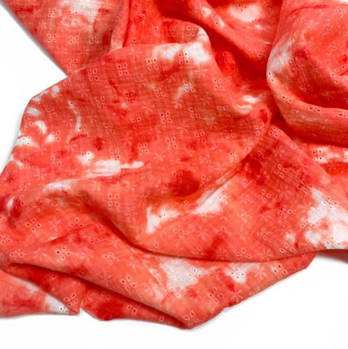 Musselin - Lochstickerei - Batik - coral