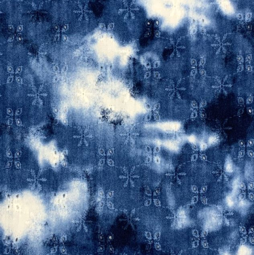 Preview: RESTSTÜCK 0,70m !!! - Musselin - Lochstickerei - Batik - navy