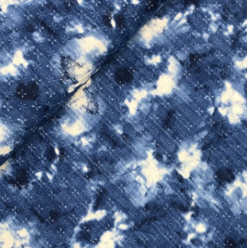 Preview: RESTSTÜCK 0,70m !!! - Musselin - Lochstickerei - Batik - navy