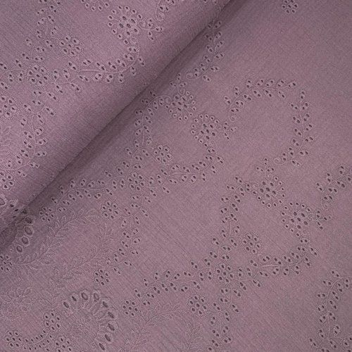 Musselin mit Bordüre - Lochstickerei - Reena - mauve