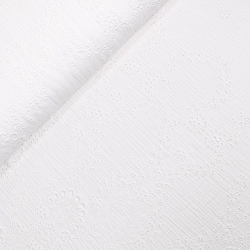 RESTSTÜCK 50cm !!! - Musselin mit Bordüre - Lochstickerei - Reena - weiß