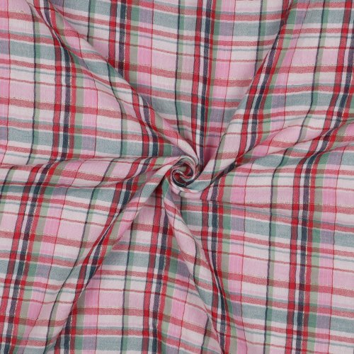 Musselin - Philippa Checks - Glitzer Gold - rosa/rot/grün