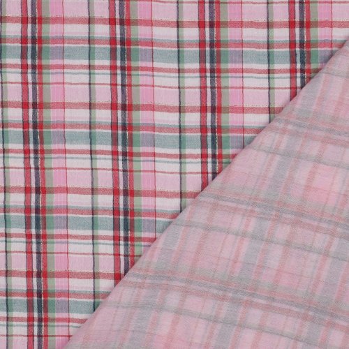 Musselin - Philippa Checks - Glitzer Gold - rosa/rot/grün