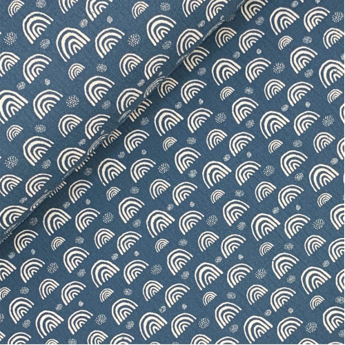 Preview: RESTSTÜCK 0,70m !!! - Musselin - Rainbow & Dots - blau