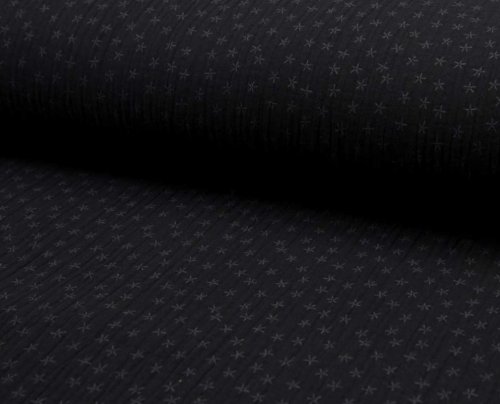 RESTSTÜCK 1,40m !!! - Musselin - Triple Layer - Star - black