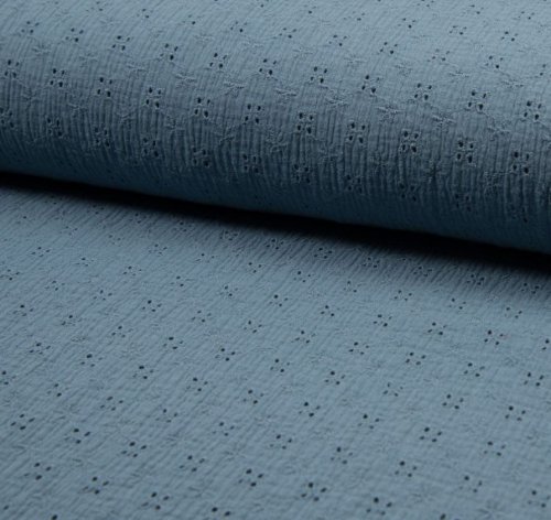 Musselin - Lochstickerei - dusty blue