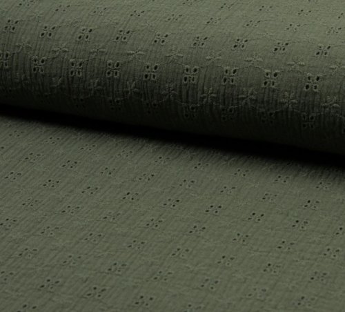Musselin - Lochstickerei - khaki