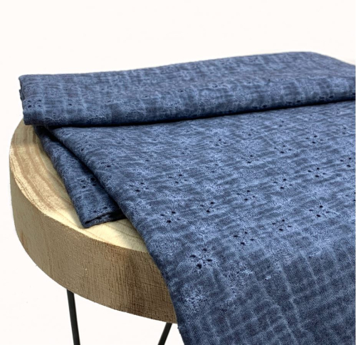 RESTSTÜCK 2,00m !!! - Musselin - Tie & Dye - Embroidery - navy