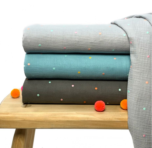 Preview: RESTSTÜCK 1,90m !!! - Musselin - Embroidery Dots - off white