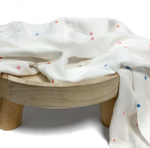 RESTSTÜCK 1,90m !!! - Musselin - Embroidery Dots - off white