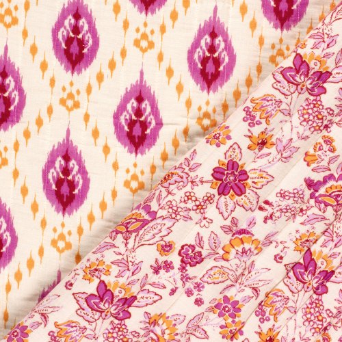 Doubleface Musselinstepper - Ava - ecru/pink/orange