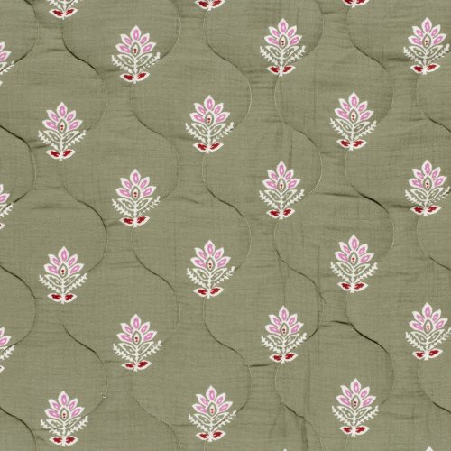 Preview: RESTSTÜCK 0,70m !!! - Doubleface Musselinstepper - Mary - ecru/rot/olive