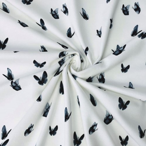 RESTSTÜCK 1,50m !!! - Jersey - Nature Butterflies - grey blue