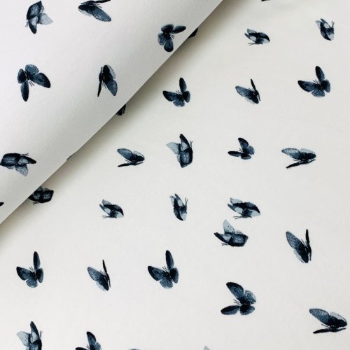 Preview: RESTSTÜCK 1,50m !!! - Jersey - Nature Butterflies - grey blue
