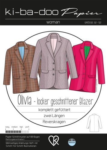 Papierschnittmuster - Olivia - locker geschnittener Blazer - Damen - Kibadoo