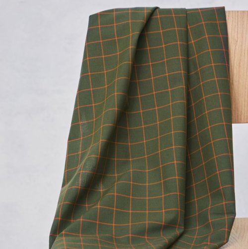 Bio Baumwoll Oxford - Grid - green khaki/pumpkin - Mind the Maker