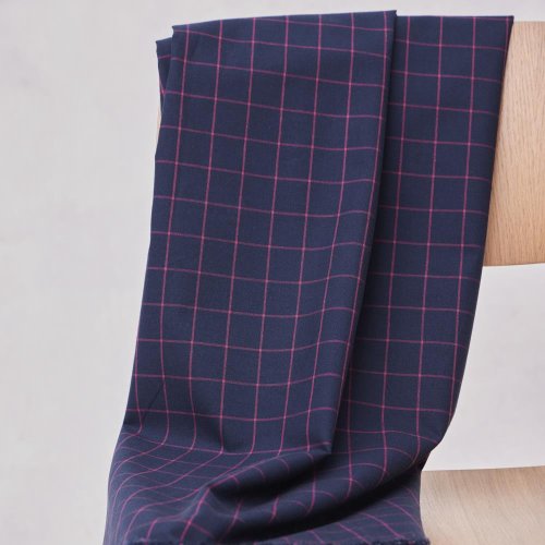 RESTSTÜCK 0,30m !!! - Bio Baumwoll Oxford - Grid - indigo night/fuchsia - Mind the Maker