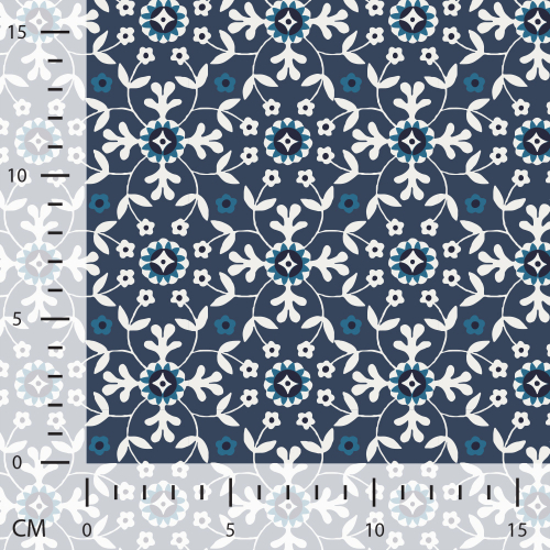 Preview: Baumwoll Voile - Ornamente - navy/ecru