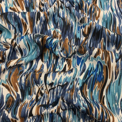 Viskose Crepe - Pinselstriche - denim/braun