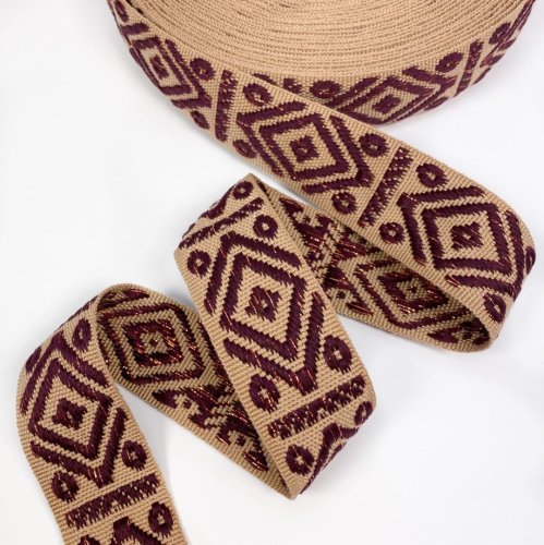 Gurtband - Rhombus & Dots - dark beige/bodeaux/bronze lurex - 4cm