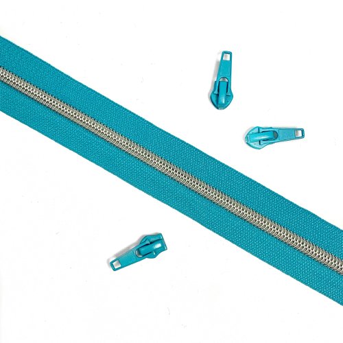 Reißverschluss - türkis/silber metallisiert - 1m