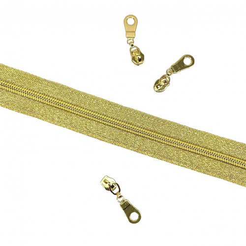 Reißverschluss endlos - gold mit 3 Zippern - 1m