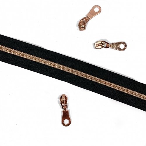 Reißverschluss endlos - schwarz/roségold mit 3 Zippern - 1m