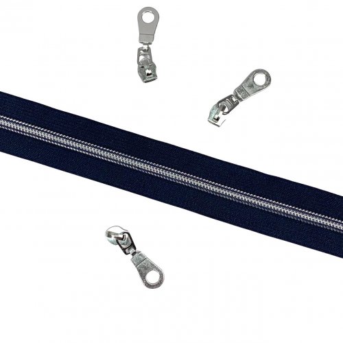 Reißverschluss endlos - anthrazit/silber mit 3 Zippern - 1m