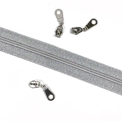 Reißverschluss endlos - silber mit 3 Zippern - 1m