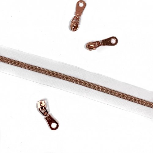 Reißverschluss endlos - weiß/roségold mit 3 Zippern - 1m