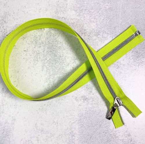 Reißverschluss - teilbar - 70 cm - neongelb/silbergrau metallisiert