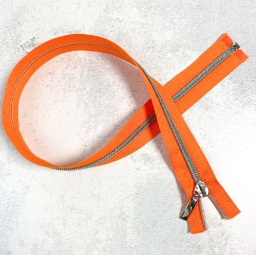 Reißverschluss - teilbar - 90 cm - orange/silbergrau metallisiert