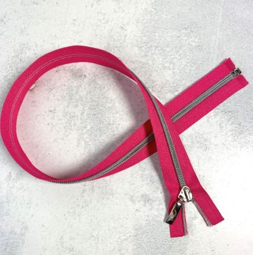 Reißverschluss - teilbar - 80 cm - pink/silbergrau metallisiert