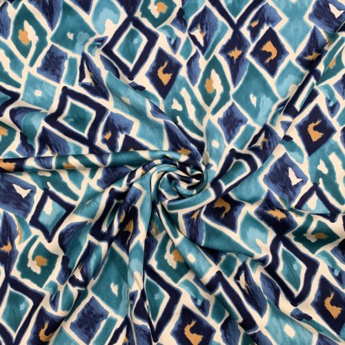 Viskosesatin - matt - Retro Mosaik - denim