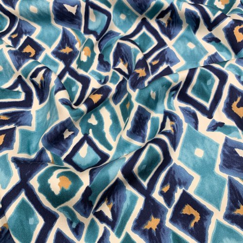 Viskosesatin - matt - Retro Mosaik - denim