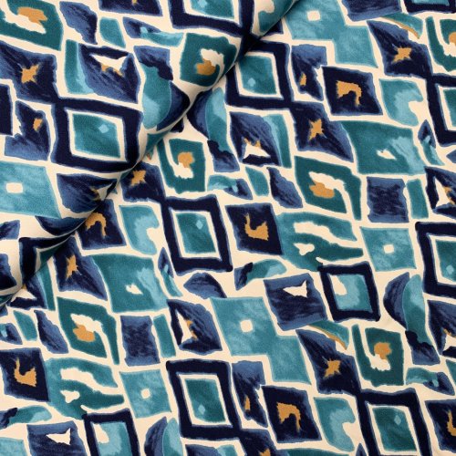 Viskosesatin - matt - Retro Mosaik - denim