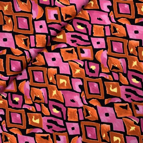 Viskosesatin - matt - Retro Mosaik - fuchsia