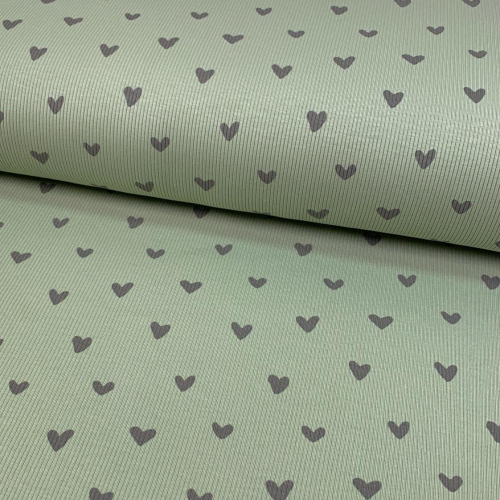 RESTSTÜCK 1,60m !!! - Ripp Jersey - Herzen - dusty green