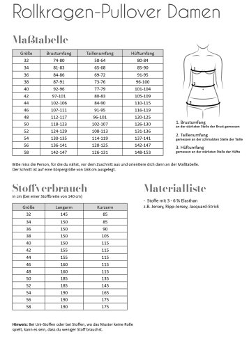 Papierschnittmuster - Rollkragen Pullover - Damen - Fadenkäfer