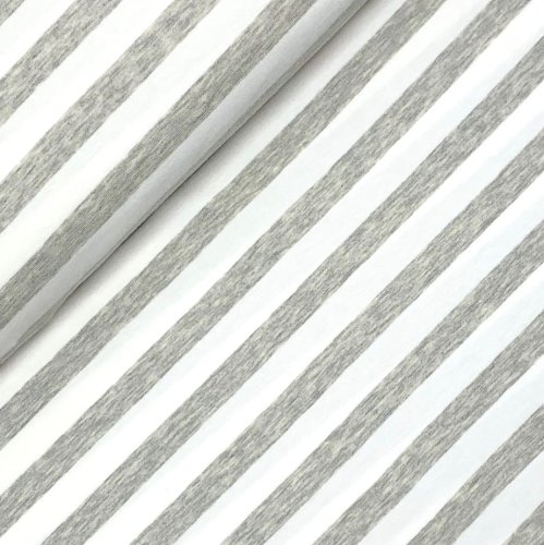 Bio Jersey - Sailor Stripes - A30/01 - hellgrau melange/gebl. weiß - Ahoy - Hamburger Liebe - Albstoffe
