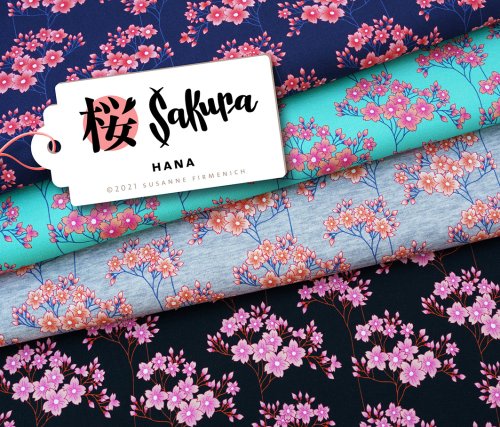 Preview: RESTSTÜCK 1,30m !!! - Bio Sweat - Hana - Col. 02 - verdino - Sakura - Hamburger Liebe - Albstoffe