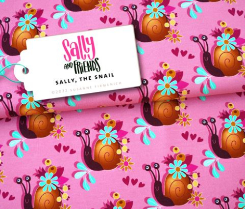 RESTSTÜCK 1,10m !!! - Bio Sweat - Sally the Snail - Col. 02 - Sally and Friends - Hamburger Liebe - Albstoffe