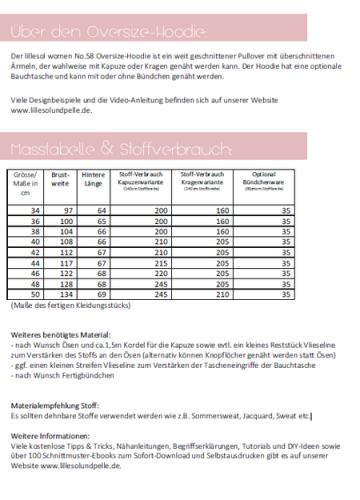 Preview: Papierschnittmuster - Oversize Hoodie No. 58 - Damen - Lillesol & Pelle