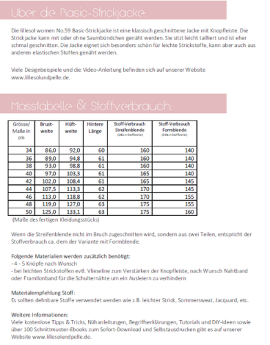 Preview: Papierschnittmuster - Basic Strickjacke No. 59 - Damen - Lillesol & Pelle