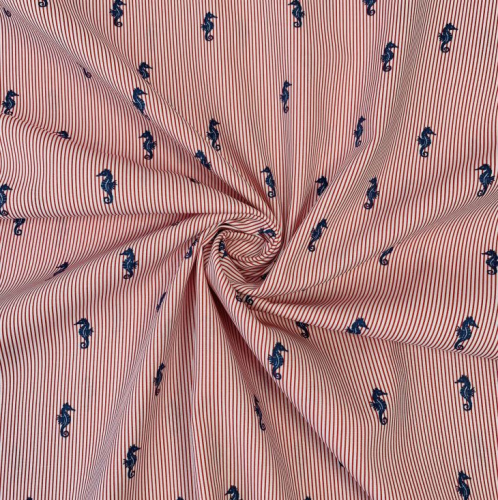RESTSTÜCK 1,50m !!! - Baumwoll Popeline - Sea Horse Stripes - red